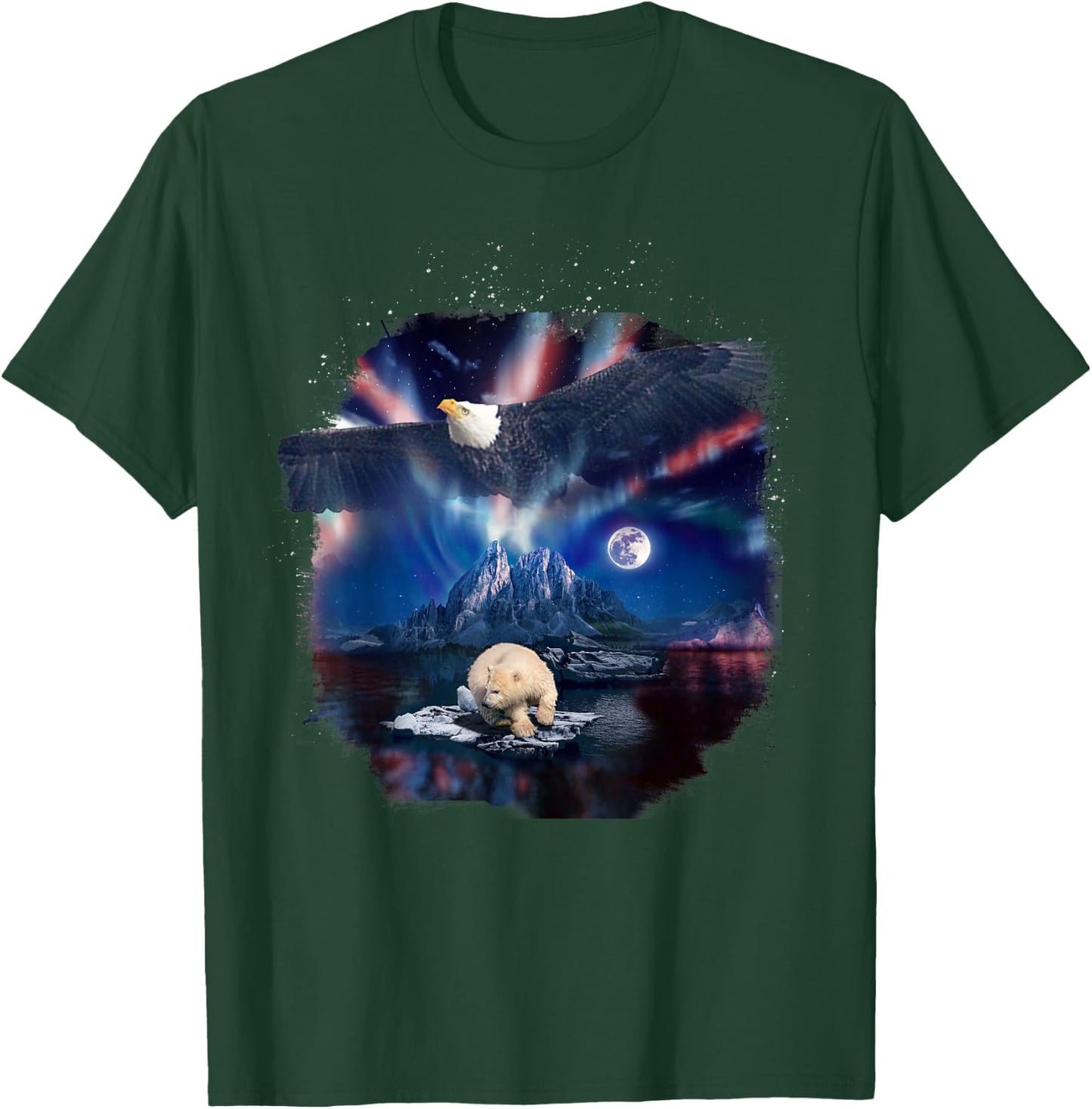 Polar Bear and Northern Eagle, Lights and Wildlife American T-Shirt - T-Shirt | Forest
