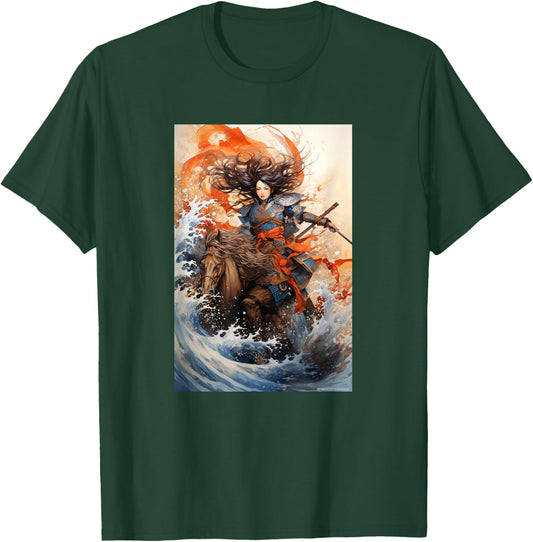 Eastern Aesthetic Samurai Japanese Horse Warrior Graphic T-Shirt - T-Shirt | Forest