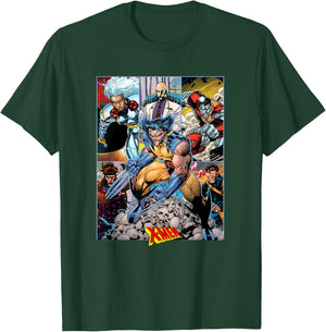 Marvel X-Men Wolverine Team Action Packed Comic Panels T-Shirt - T-Shirt | Forest