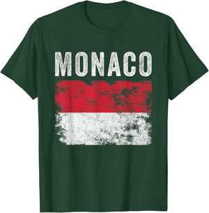 Monaco Flag Distressed - Men Women Kids - Monacan Flag T-Shirt - T-Shirt | Forest