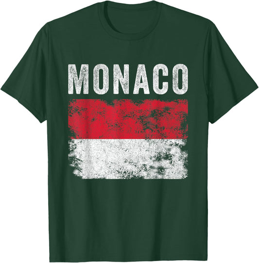 Monaco Flag Distressed - Men Women Kids - Monacan Flag T-Shirt - T-Shirt | Forest