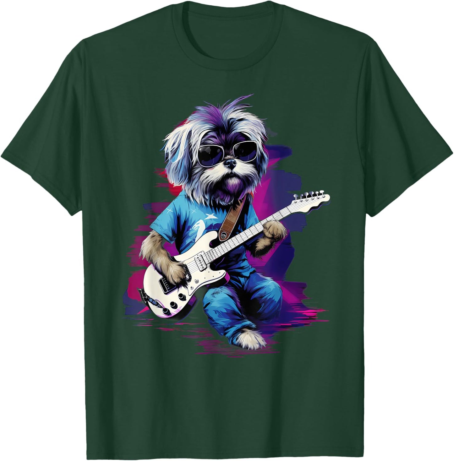Punk Rock Guitar Shih Tzu Dog Guitarist Men Women Kids T-Shirt - T-Shirt | Forest