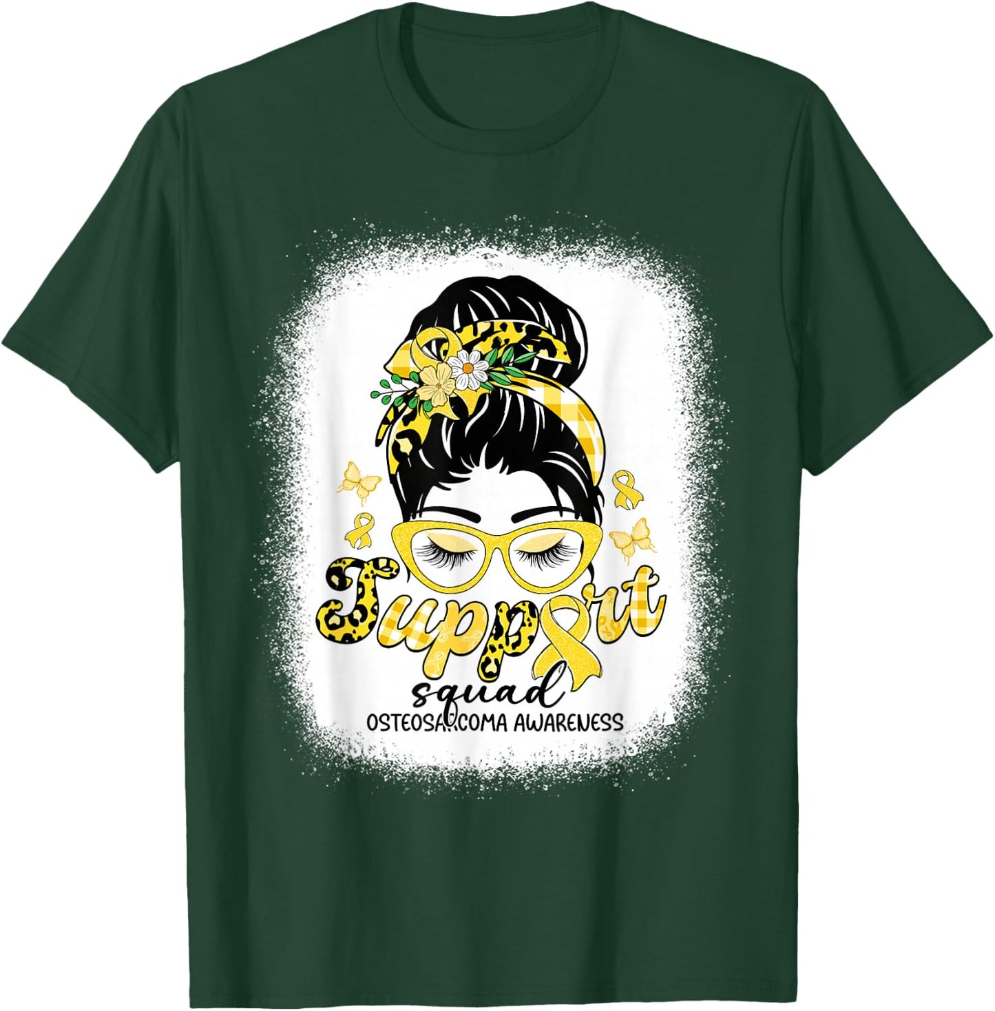 Support Squad Messy Bun Women Osteosarcoma Awareness T-Shirt - T-Shirt | Forest