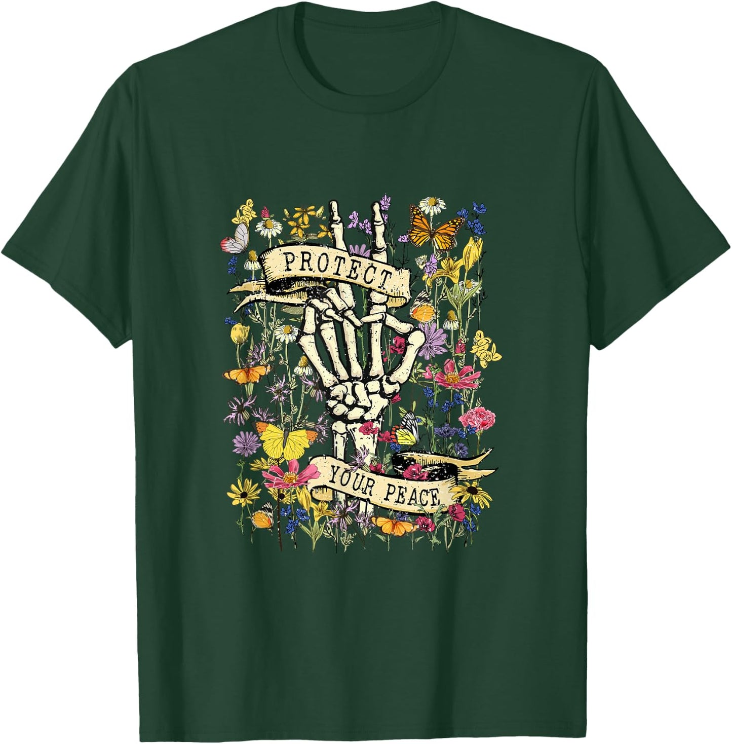 Protect Your Peace Retro Wildflower Mental Health Awareness T-Shirt - T-Shirt | Forest