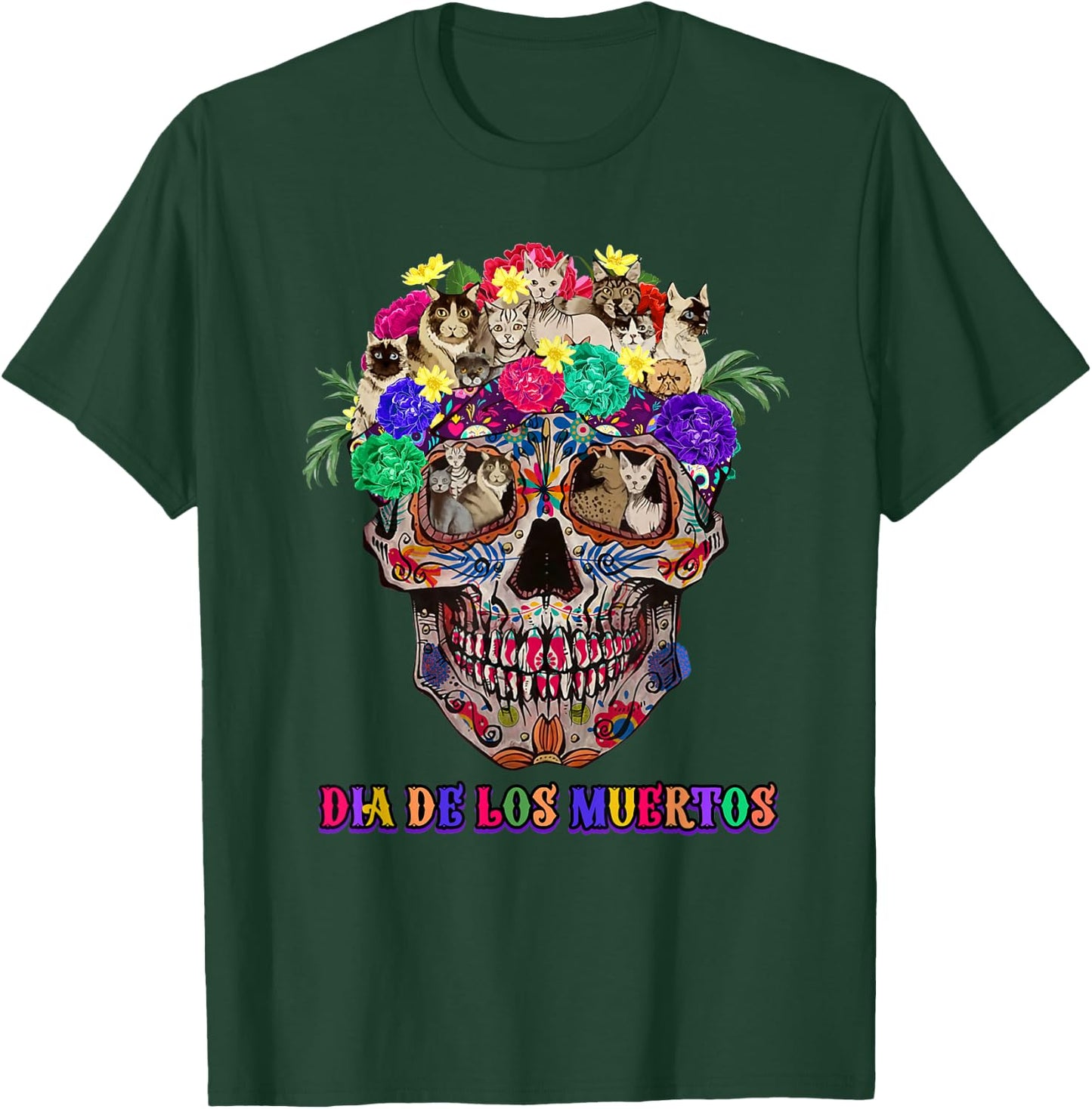 Dia De Los Muertos day of the-dead cat sugar skull T-Shirt - T-Shirt | Forest