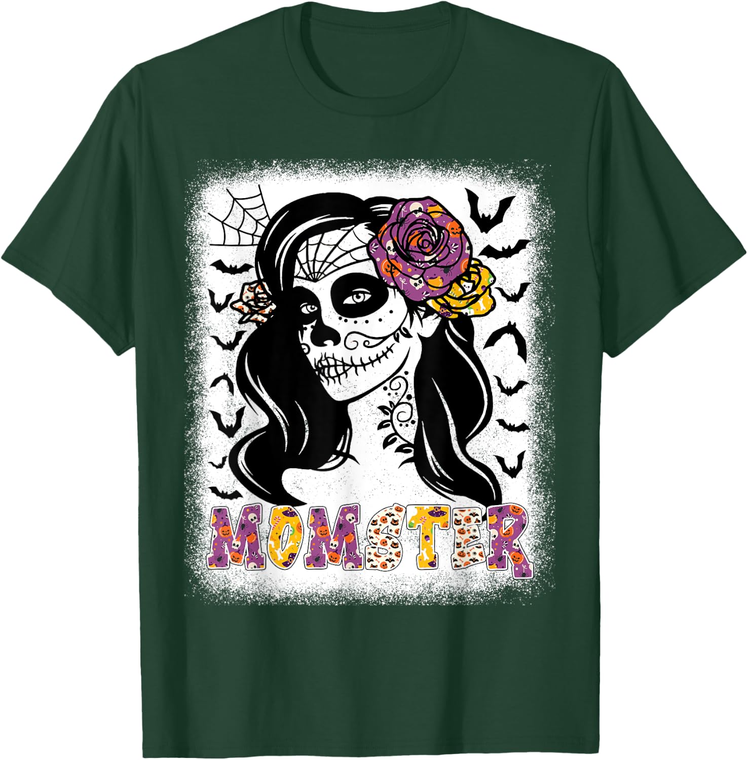 Momster Funny Skull Messy Bun Zombie Mom Halloween Costume T-Shirt - T-Shirt | Forest