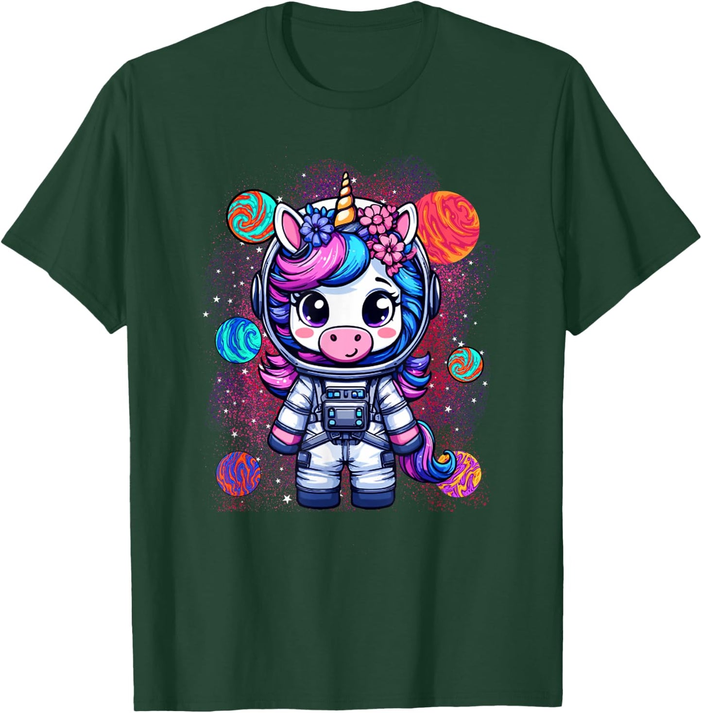 Unicorn Astronaut Cute Space Suit Galaxy Planet Girls T-Shirt - T-Shirt | Forest