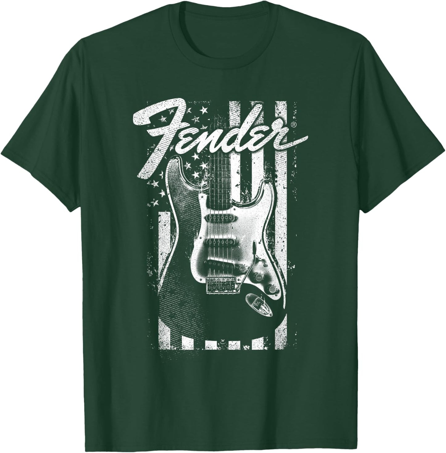 Fender Guitar American Flag Backdrop T-Shirt - T-Shirt | Forest