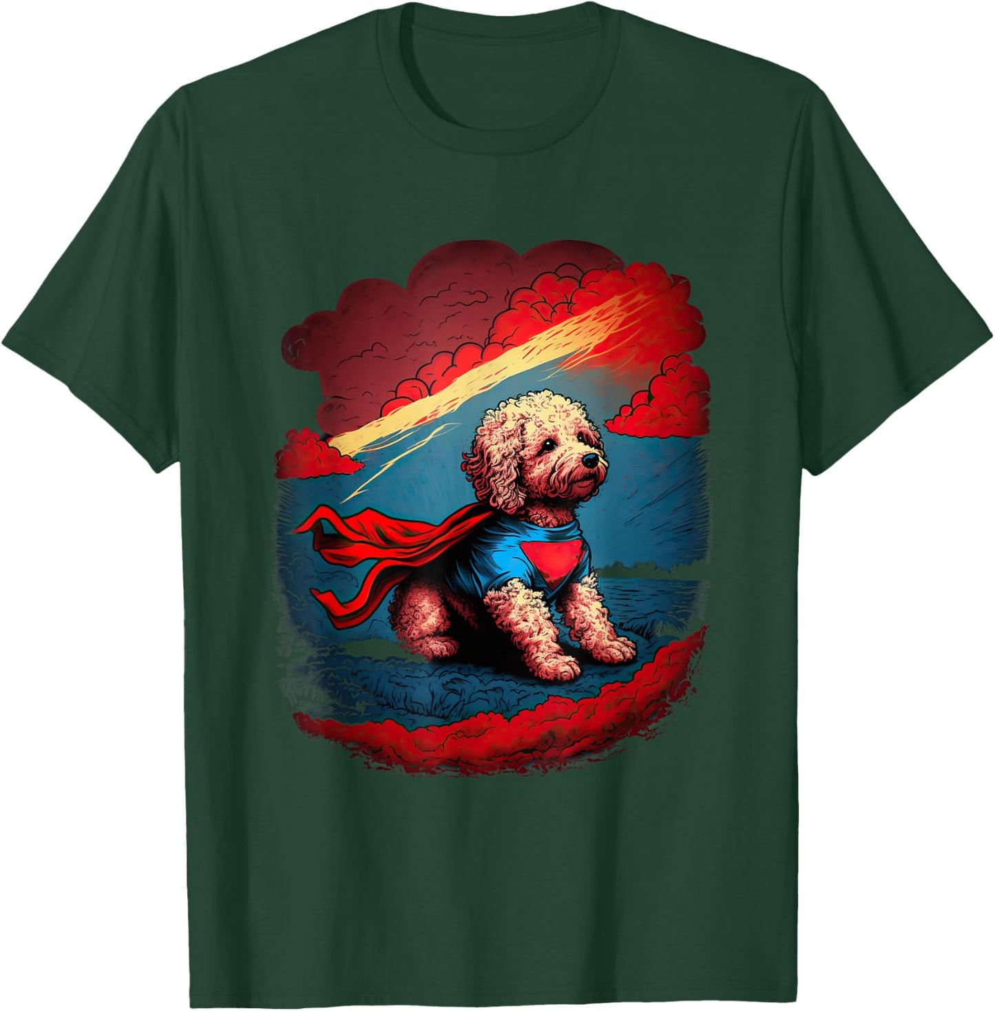 Super Power Superhero Poochon Dog T-Shirt - T-Shirt | Forest