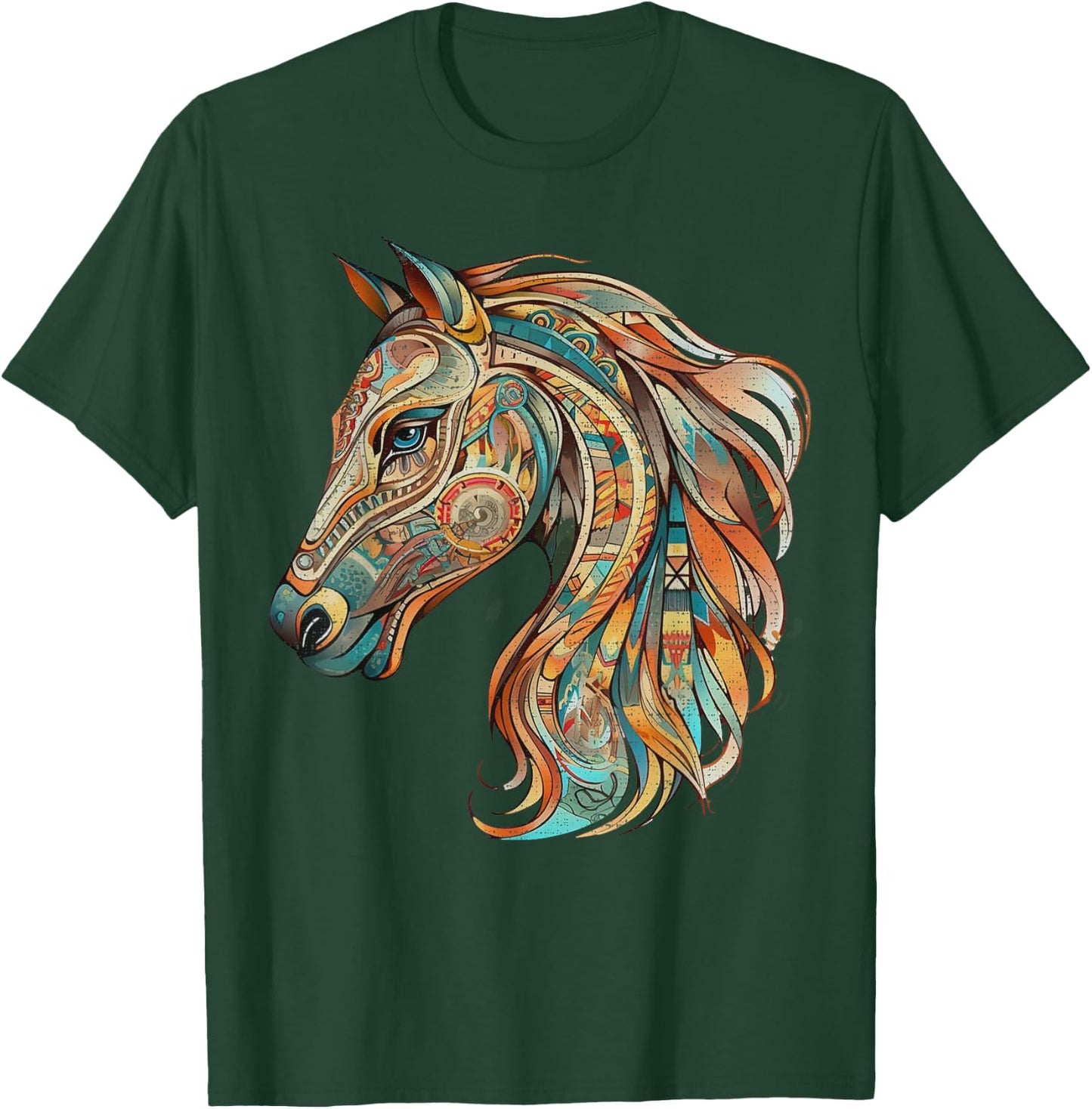 Horse Tribal Abstract Art Native American Geometric Horses T-Shirt - T-Shirt | Forest