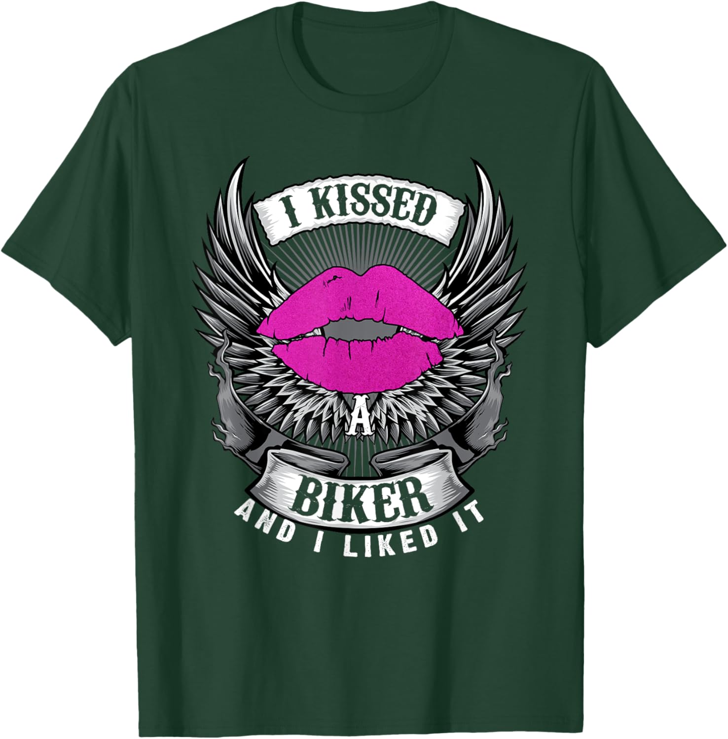 Motorcycling I Kissed A Biker And I Liked It Funny Girl Lip T-Shirt - T-Shirt | Forest