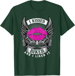 Motorcycling I Kissed A Biker And I Liked It Funny Girl Lip T-Shirt - T-Shirt | Forest