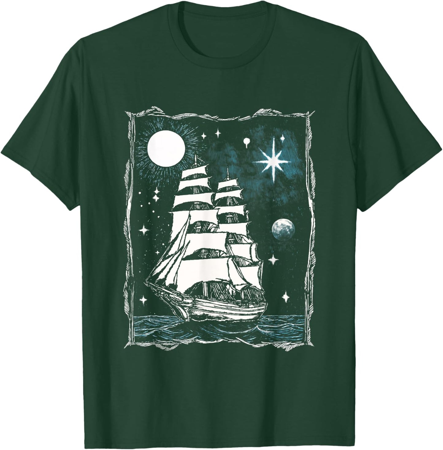 Vintage Nautical Tattoo Moon Clipper Ship T-Shirt - T-Shirt | Forest