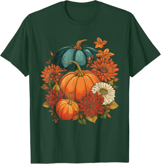 Cottagecore Pumpkins Flowers Fall Vibes Women's Graphic T-Shirt - T-Shirt | Forest