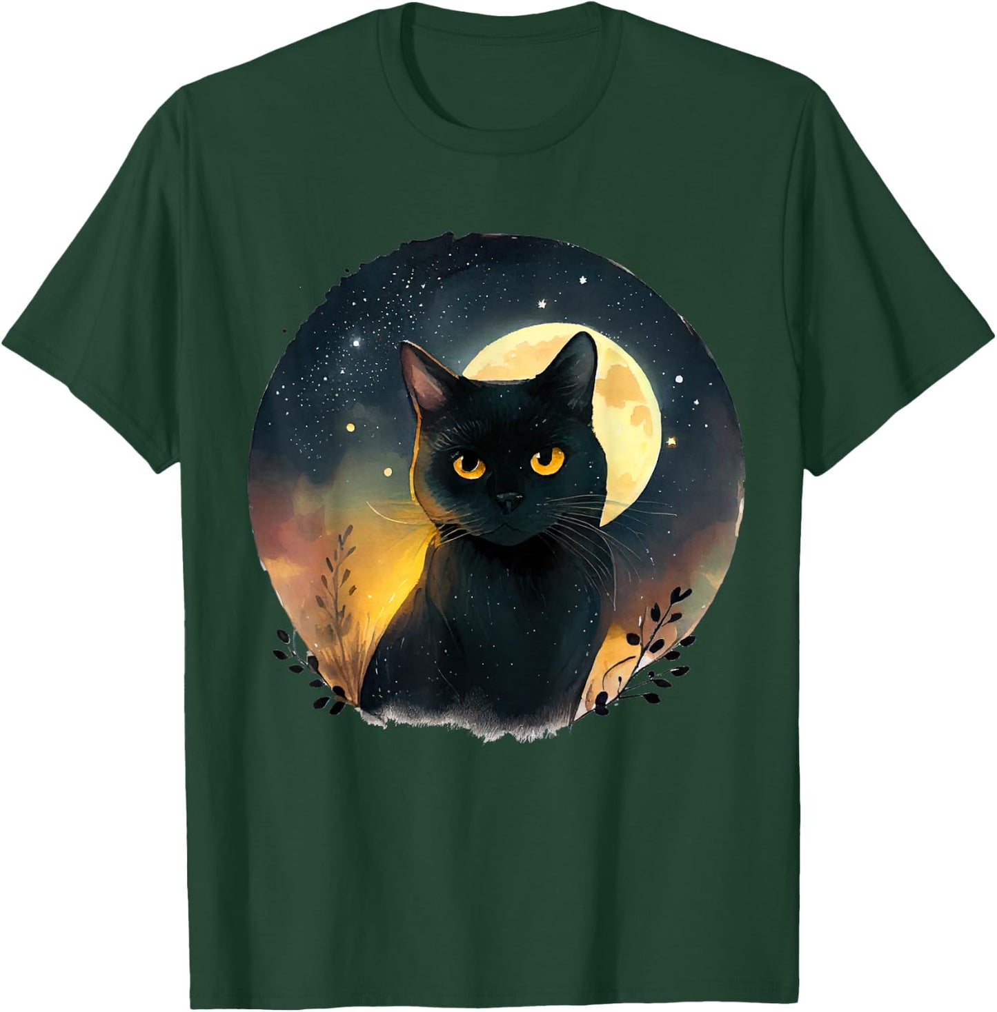 Cool Art Graphic Black Cat with Moon T-Shirt - T-Shirt | Forest