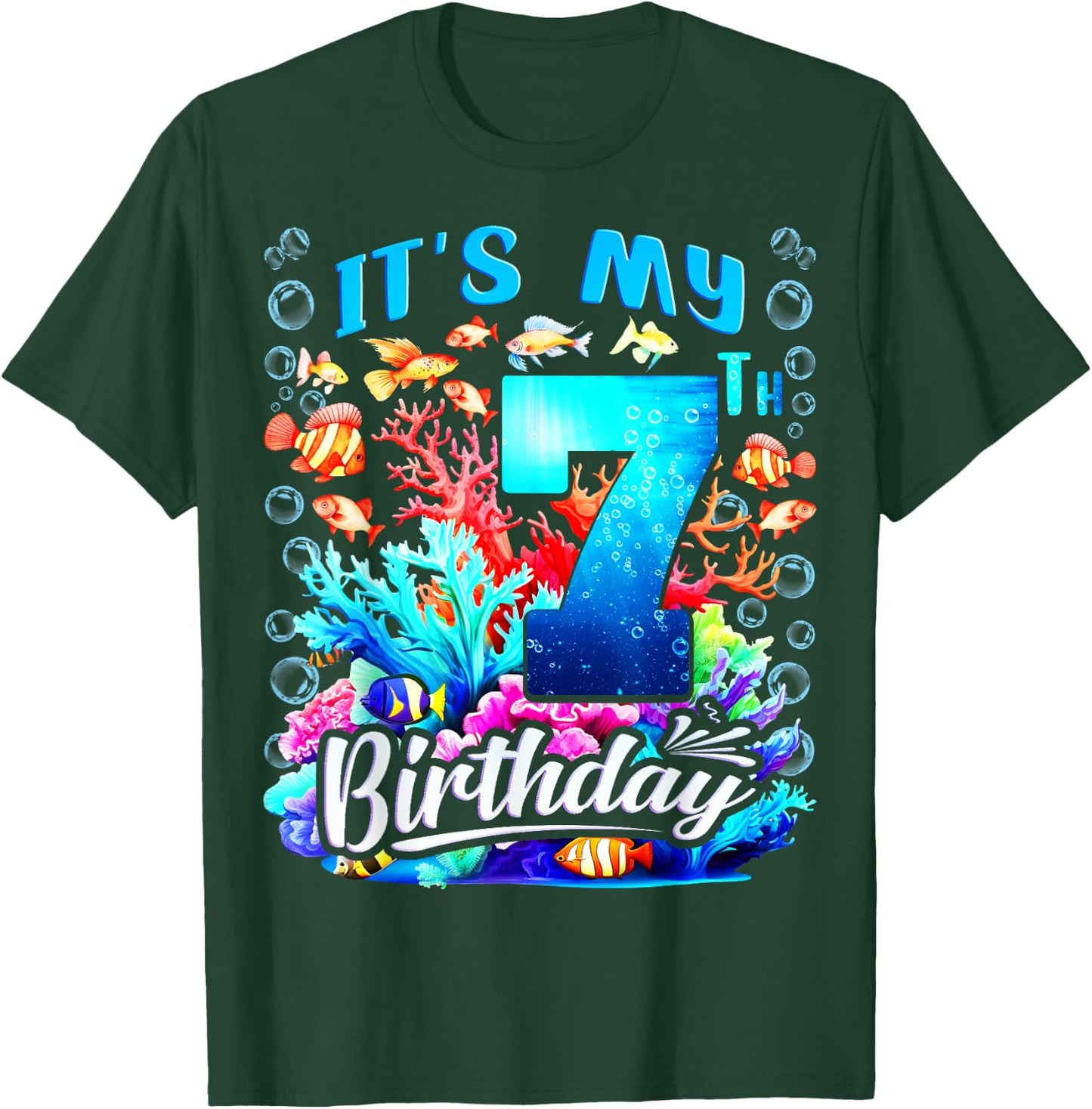 It's My 7th Birthday Boy Sea Fish Ocean Animals Aquarium T-Shirt - T-Shirt | Forest