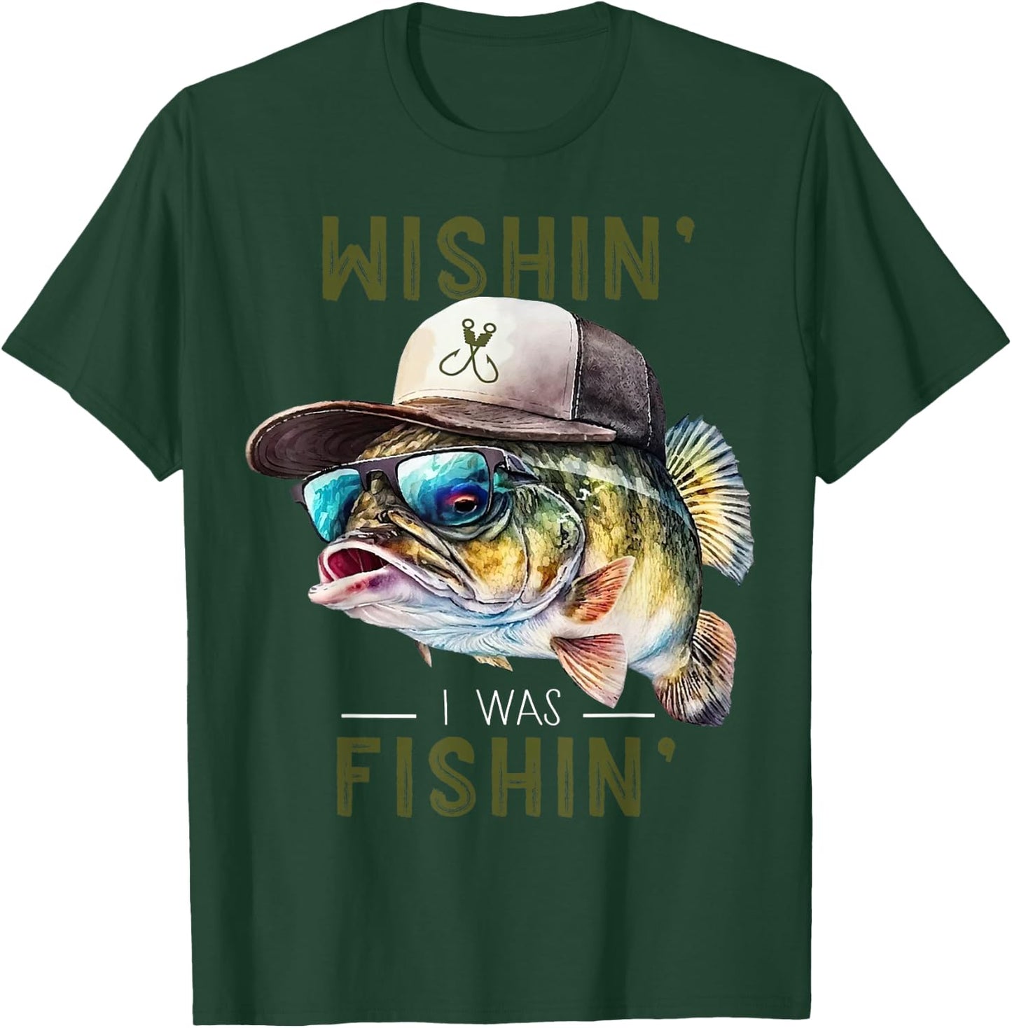 Wishin' Fishing Gift - Adults & Kids - Black - Short Sleeve - Fishing - Casual - - Size Small T-Shirt - T-Shirt | Forest