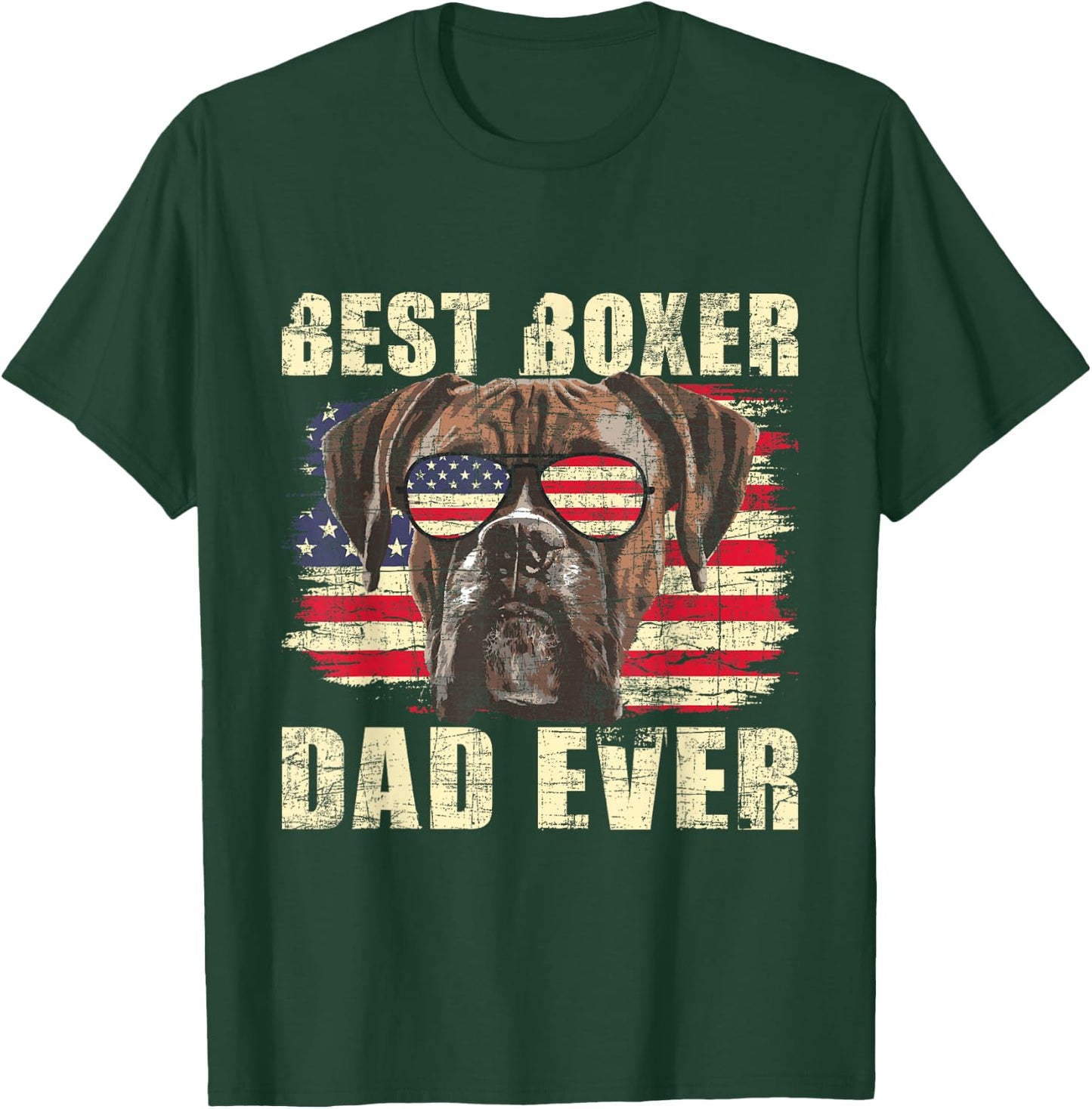 Best Boxer Dad Ever - USA Flag American Dog Animal Lover T-Shirt - T-Shirt | Forest