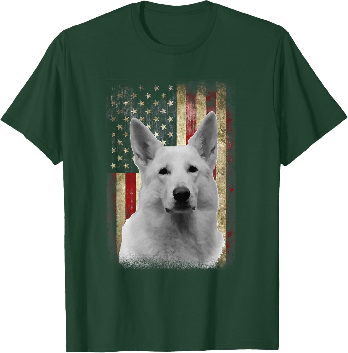 Patriotic White German Shepherd Flag American USA Dog Lover T-Shirt - T-Shirt | Forest