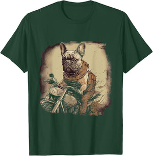 Funny Vintage French Bulldog Biker French Bulldog Motorcycle Women T-Shirt - T-Shirt | Forest