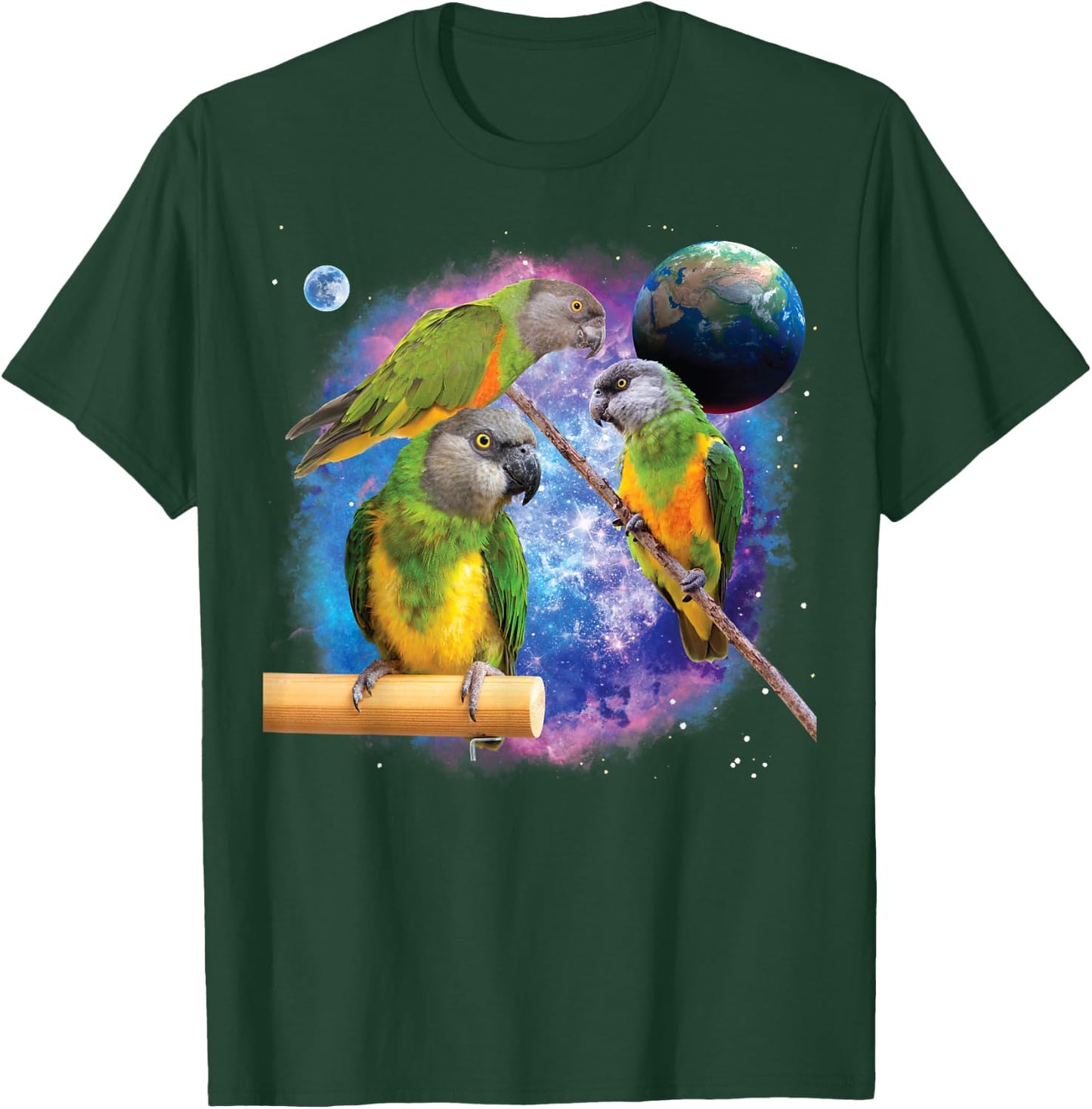 Senegal Parrots In Space, Funny Senegal Parrot T-Shirt - T-Shirt | Forest