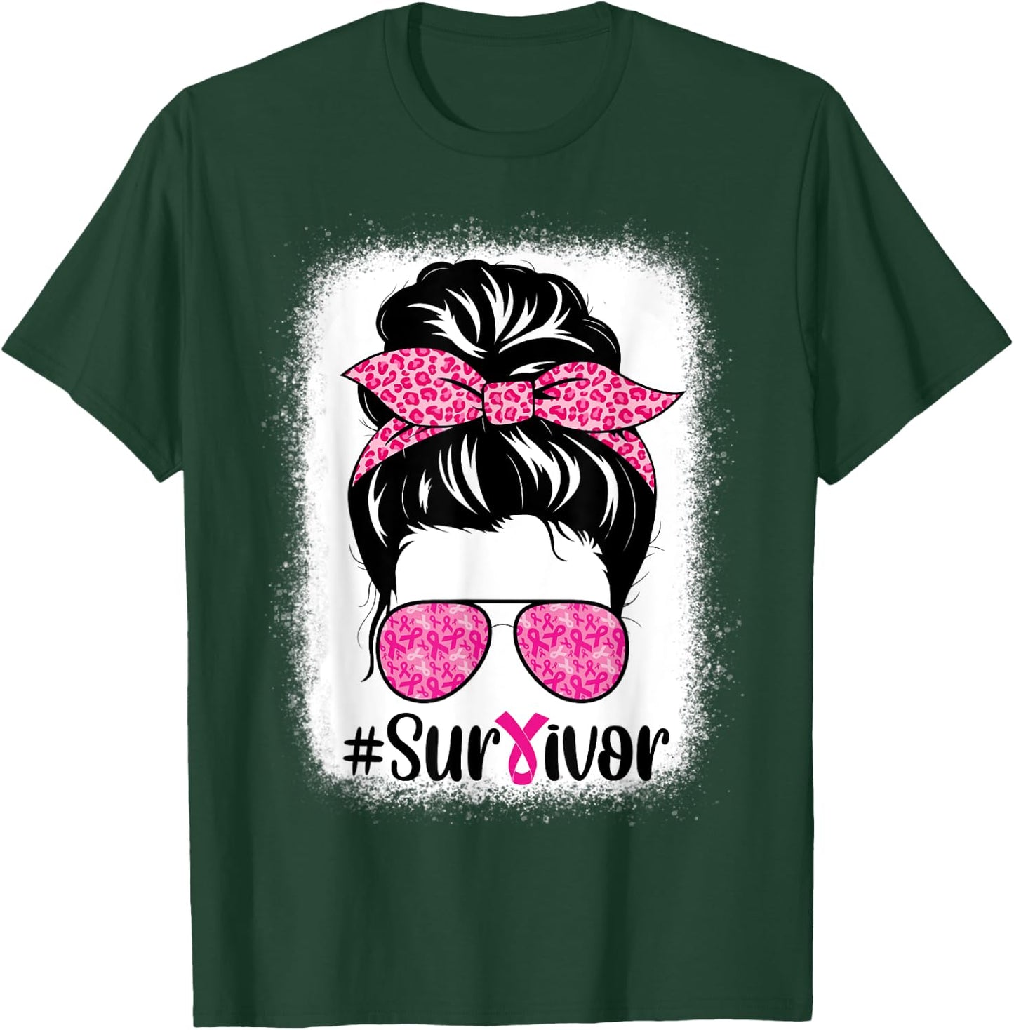Survivor Breast Cancer Awareness Messy Bun Hair Bleached T-Shirt - T-Shirt | Forest