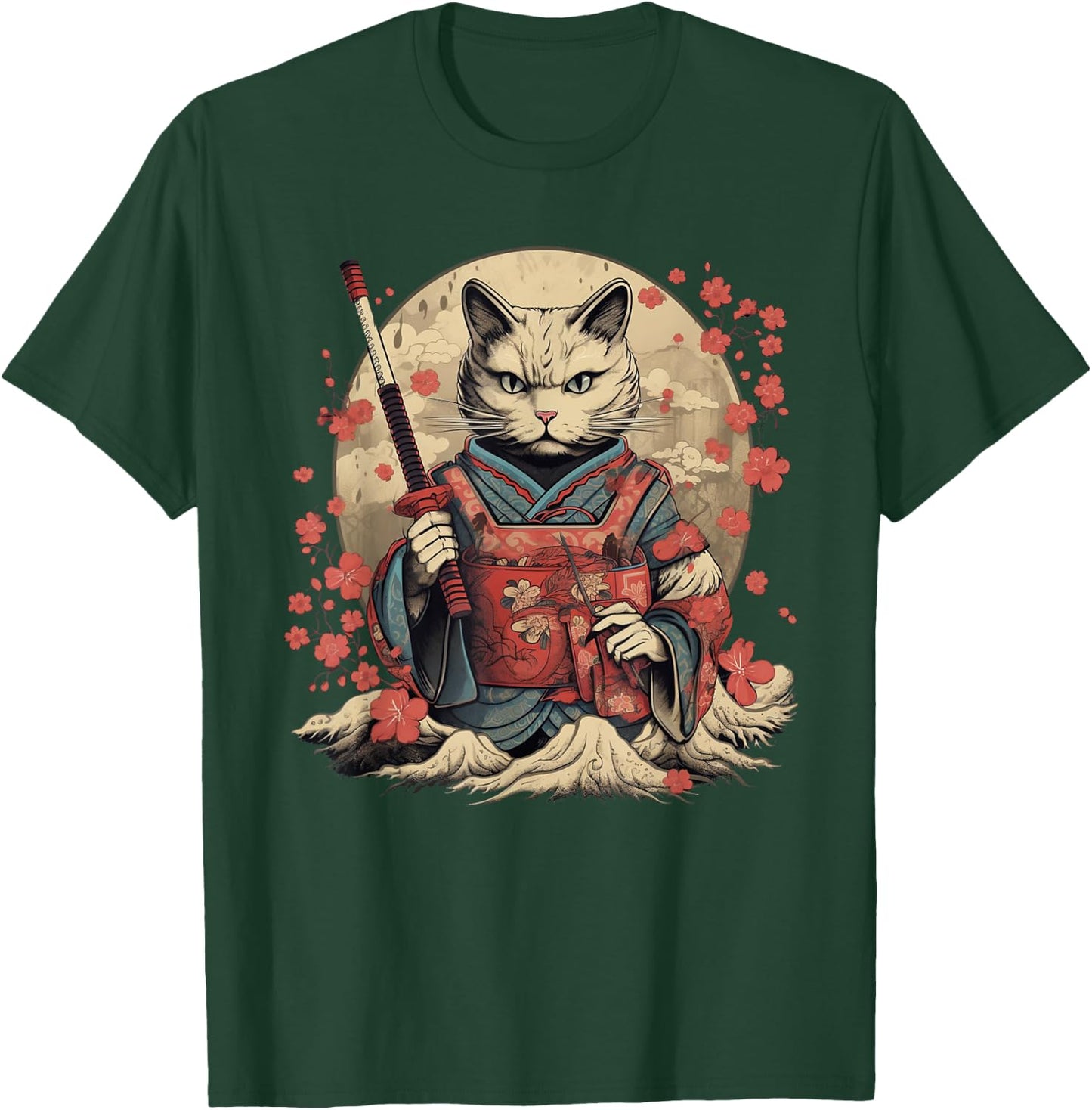 Vintage Japanese Samurai Ninja Cat Tattoo Kawaii T-Shirt - T-Shirt | Forest