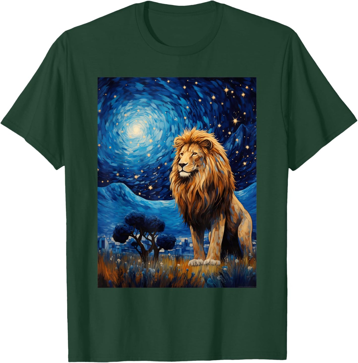 Lion Starry Night Van Gogh Style Graphic T-Shirt - T-Shirt | Forest