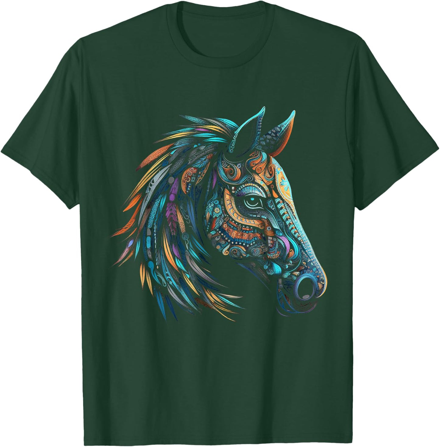 Horse Lover Mandala Artwork | Animal Motif Horse T-Shirt - T-Shirt | Forest