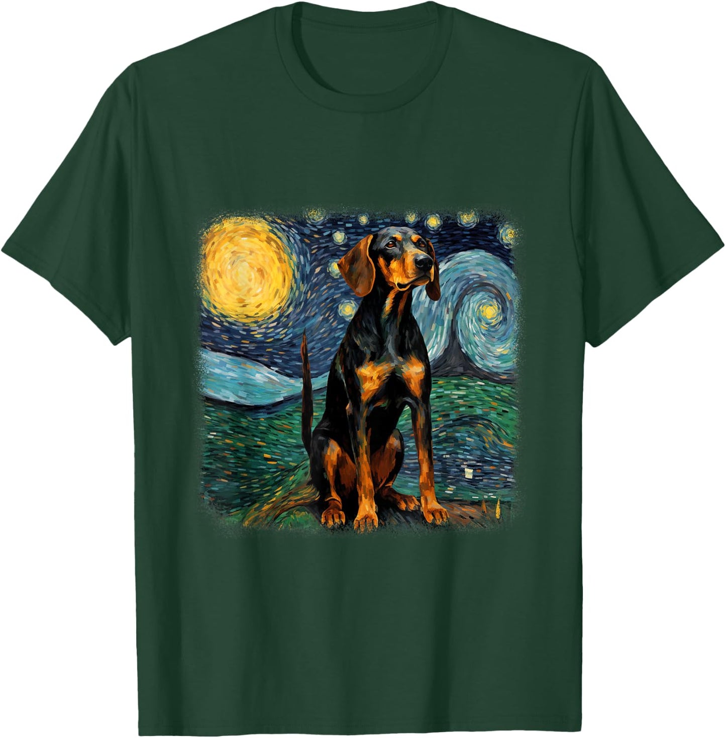 Dog in starry night van gogh Black and Tan Coonhound T-Shirt - T-Shirt | Forest
