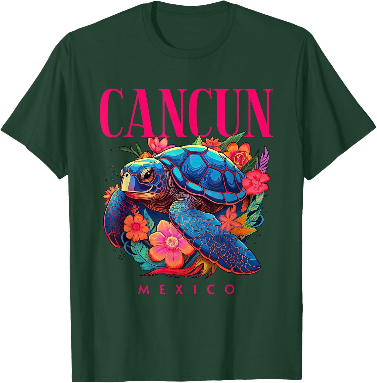 Cancun Mexico Floral Beach Turtle Souvenir T-Shirt - T-Shirt | Forest
