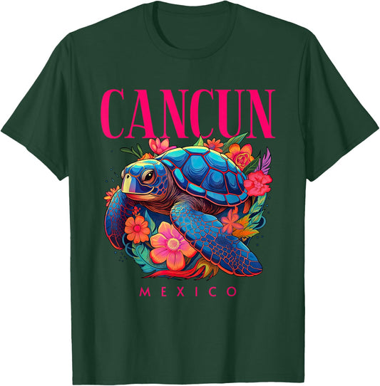 Cancun Mexico Floral Beach Turtle Souvenir T-Shirt - T-Shirt | Forest