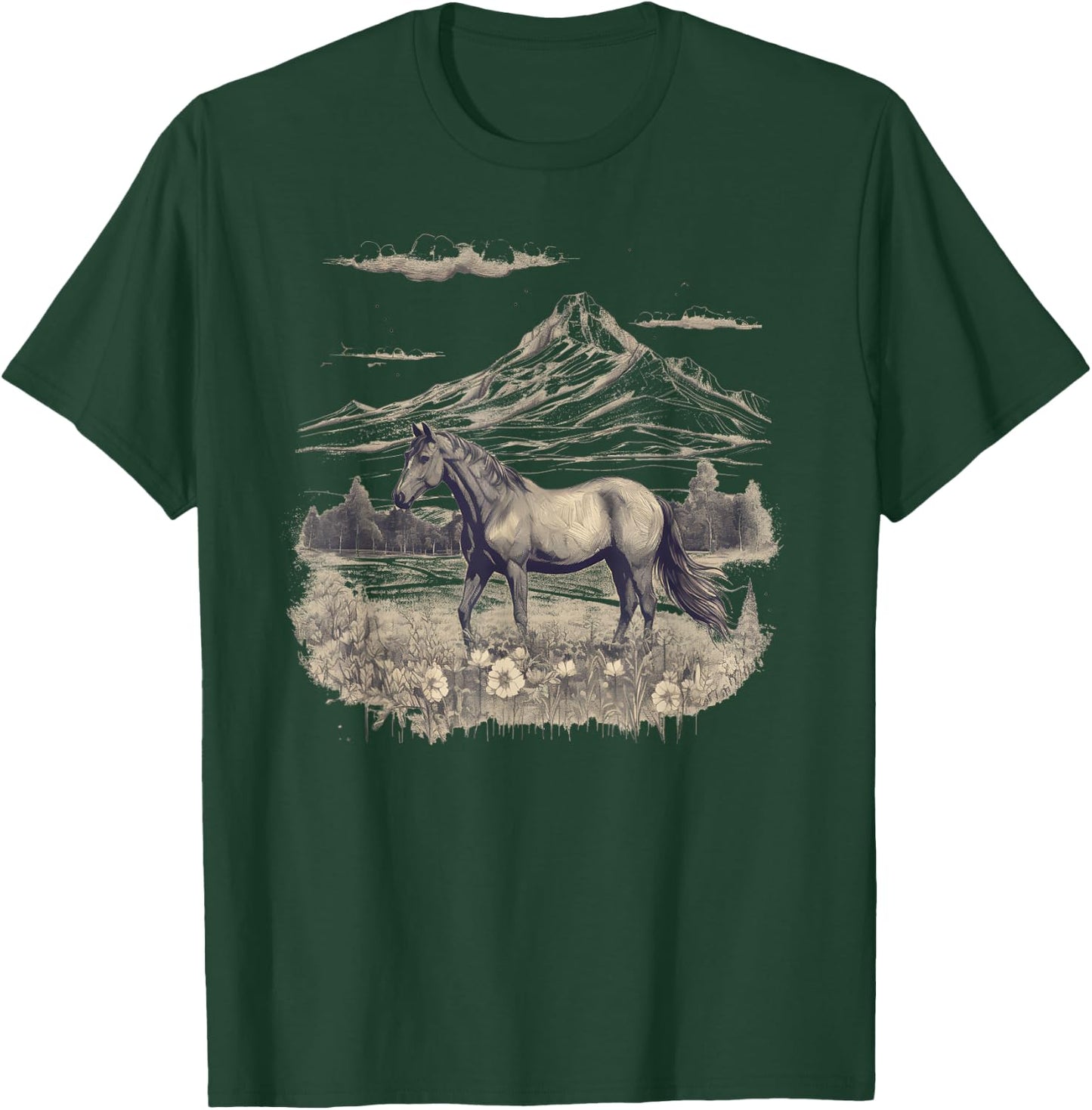 Horse Lover Gifts Women Teen Girls Wild Horse Art Portrait Black Small T-Shirt - T-Shirt | Forest