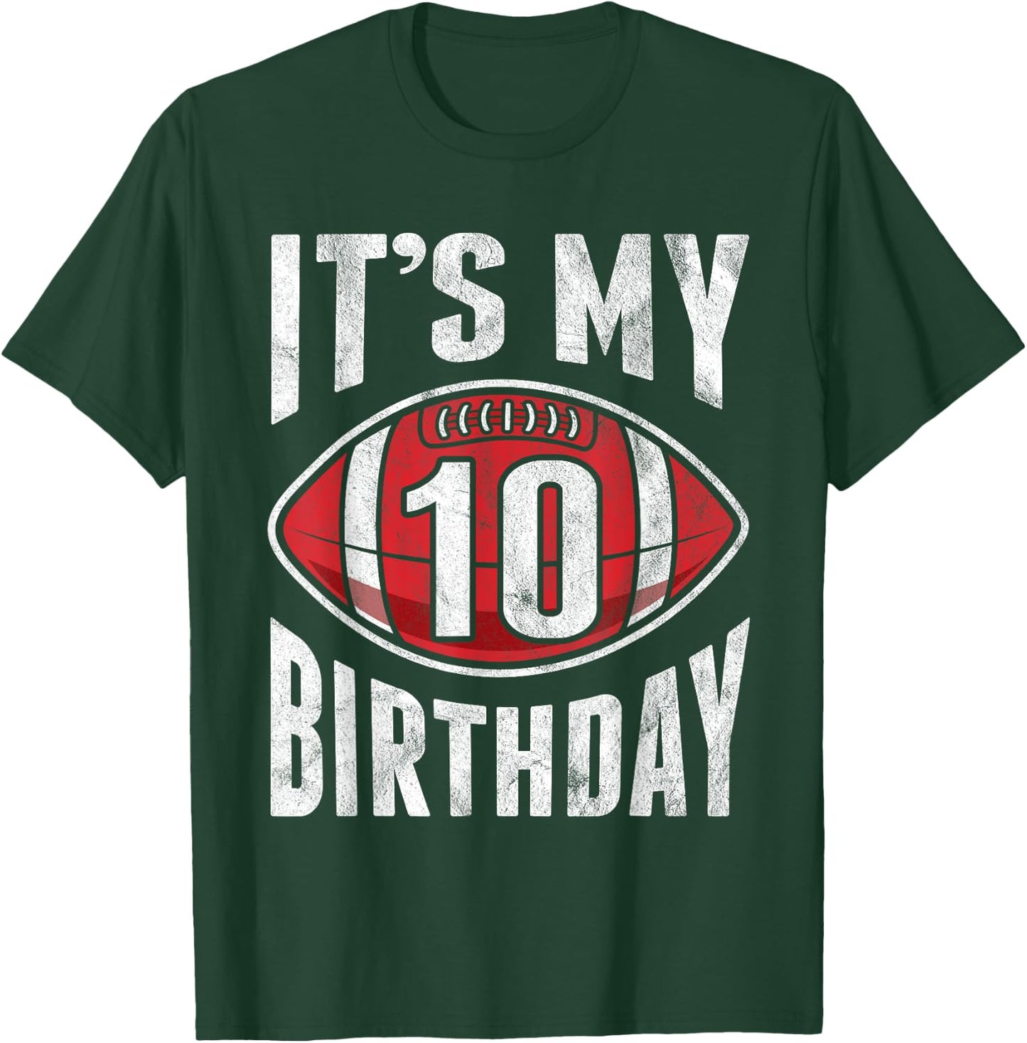 10 Years Old American Football 10th Birthday Boy Retro Style T-Shirt - T-Shirt | Forest