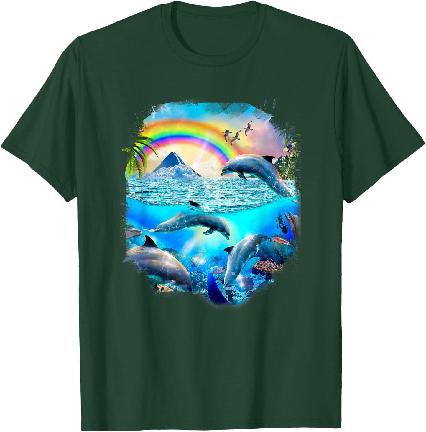 Rainbow Dolphin Tropical Ocean Dolphins T-Shirt - T-Shirt | Forest