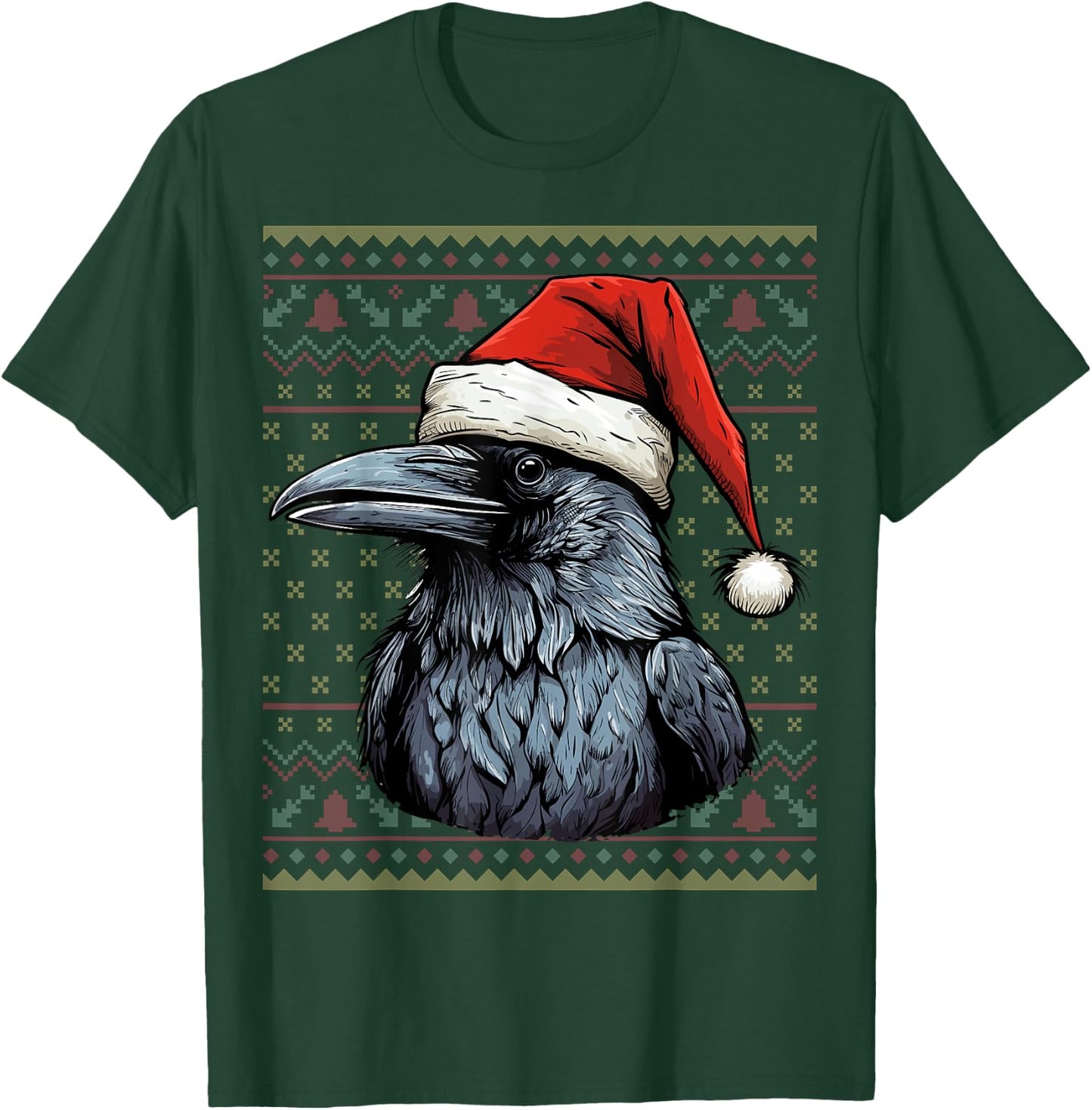 Crow Lover Santa Hat Xmas Holiday Ugly Crow Christmas T-Shirt - T-Shirt | Forest