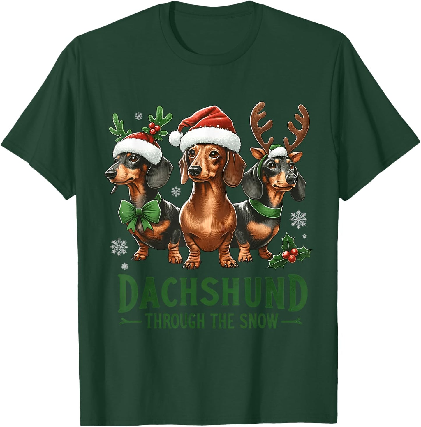 Dachshund Xmas Through the Snow Naughty List Dachshund T-Shirt - T-Shirt | Forest