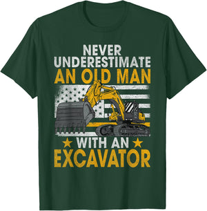 Bad Old Man Construction Worker & Construction Site Excavator Driver T-Shirt - T-Shirt | Forest
