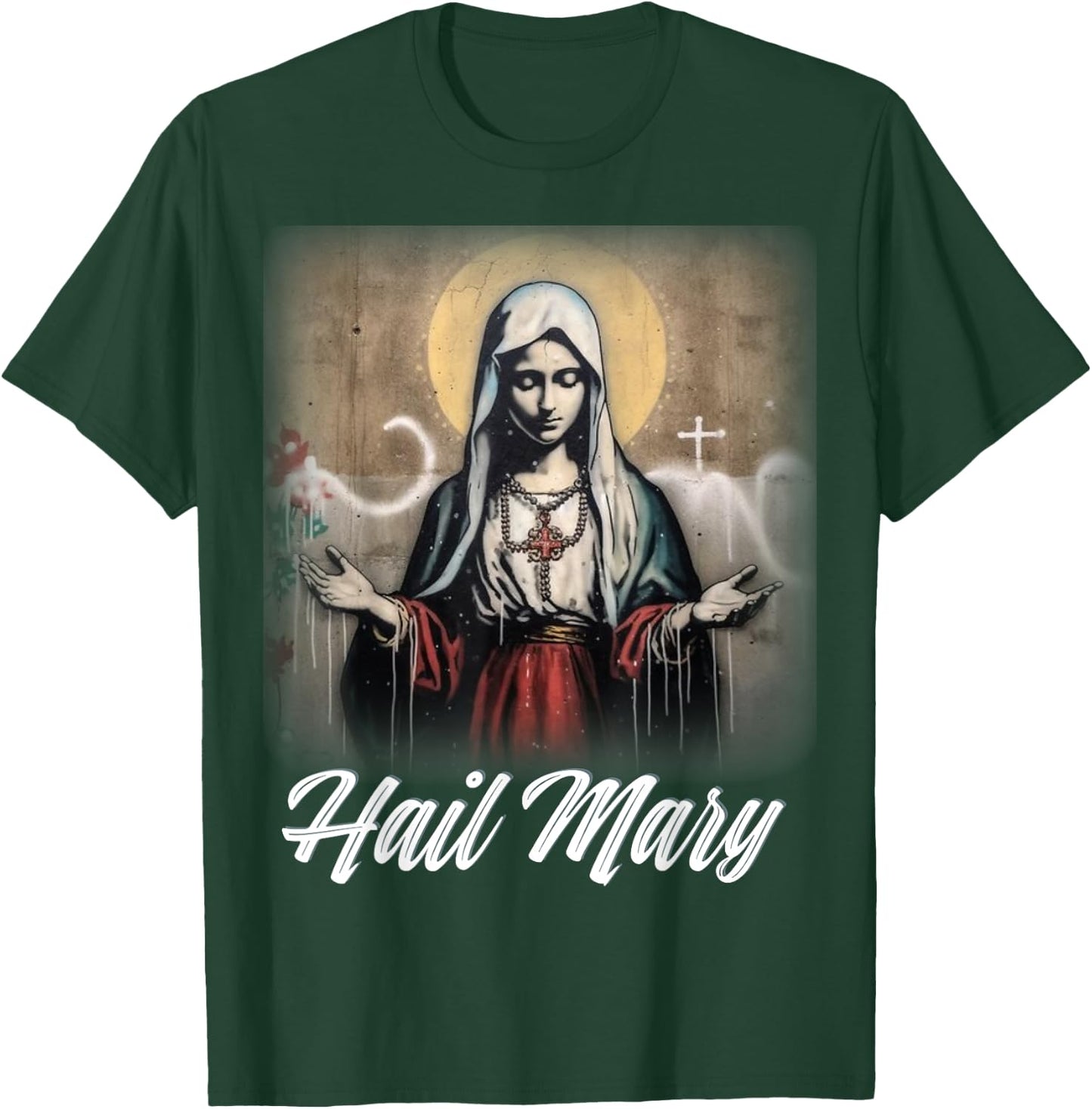 Hail Mary Our Lady Blessed Mother Rosary Catholic T-Shirt - T-Shirt | Forest
