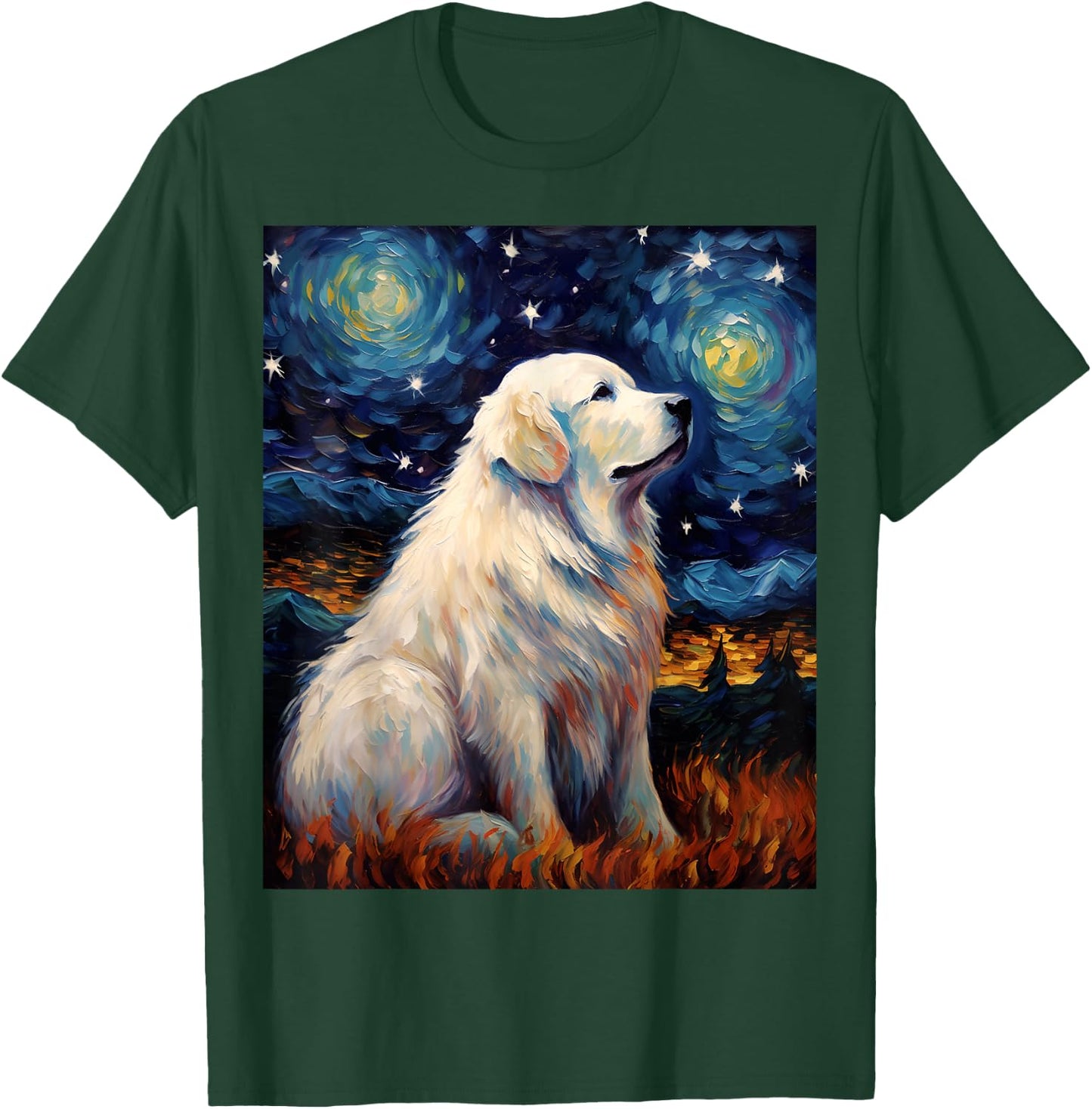 Surreal Starry Night Great Pyrenees Dog T-Shirt - T-Shirt | Forest
