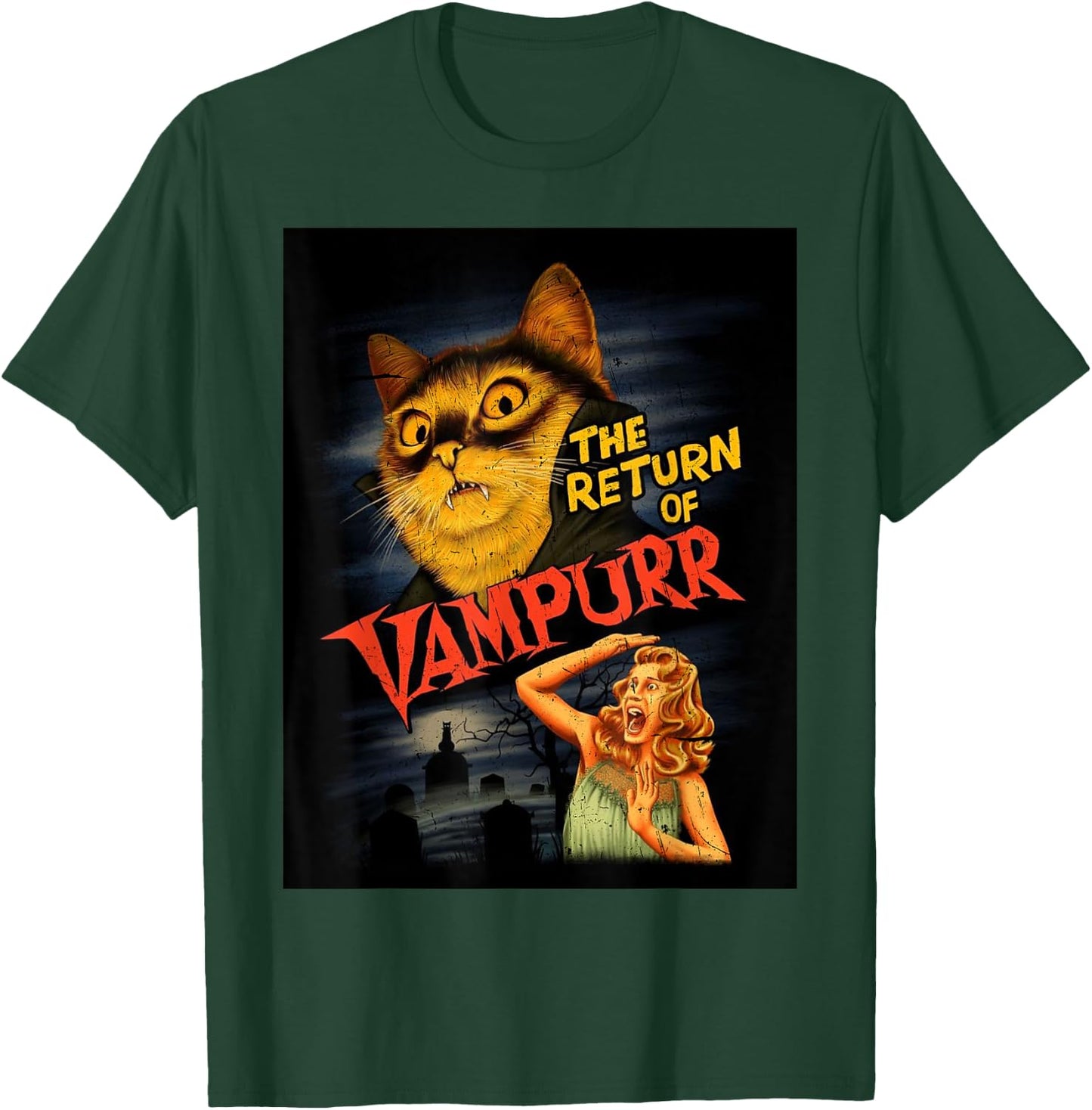 Cat Vampire Classic Horror Movie Funny Graphic Shirt T-Shirt - T-Shirt | Forest