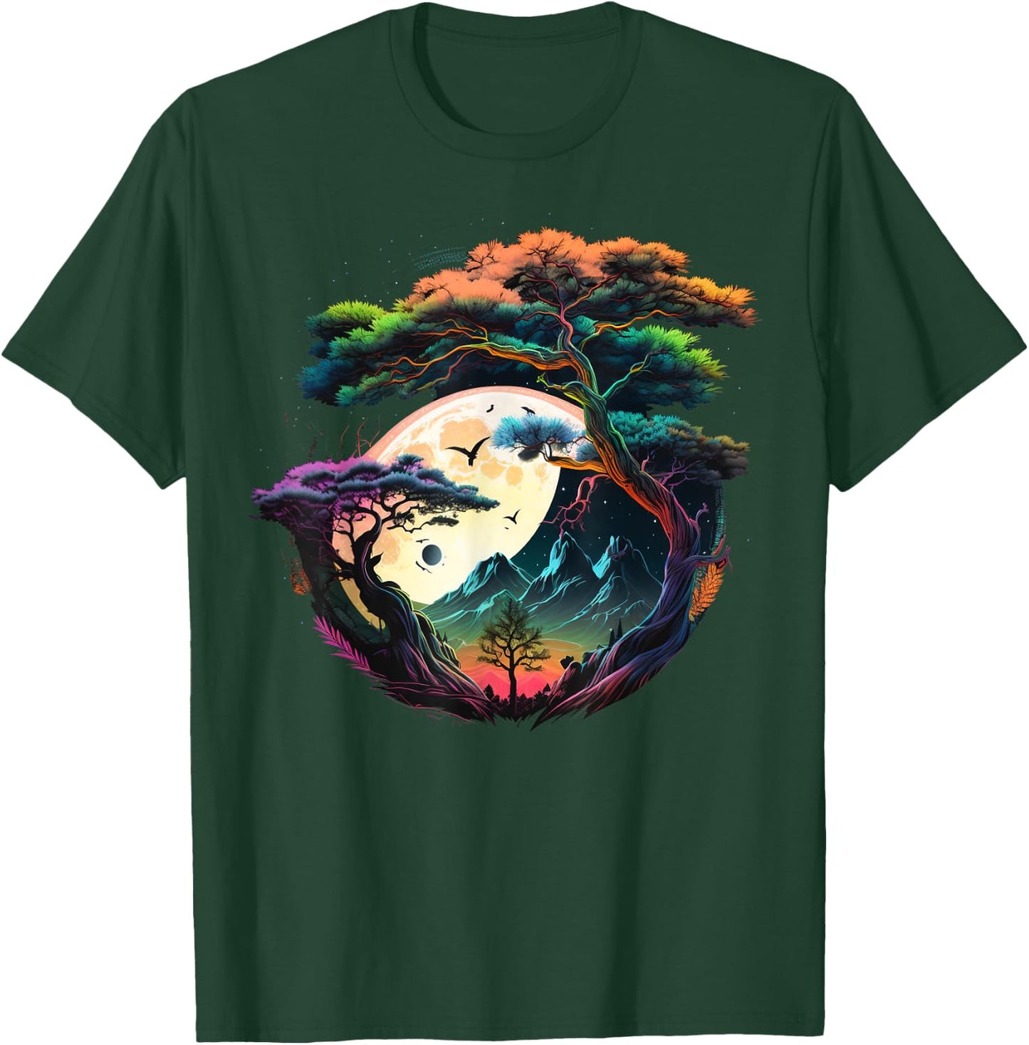 Japanese Moon on Bonsai Tree T-Shirt - T-Shirt | Forest