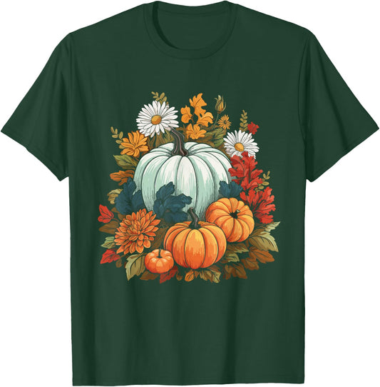 Cottagecore Pumpkins Flowers Fall Vibes Women's Graphic T-Shirt - T-Shirt | Forest
