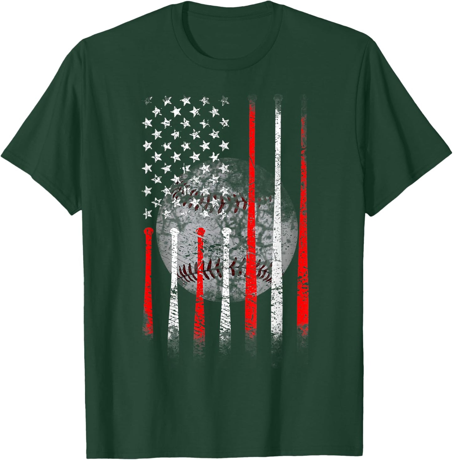 Baseball USA Flag American Flag Patriotic T-Shirt - T-Shirt | Forest
