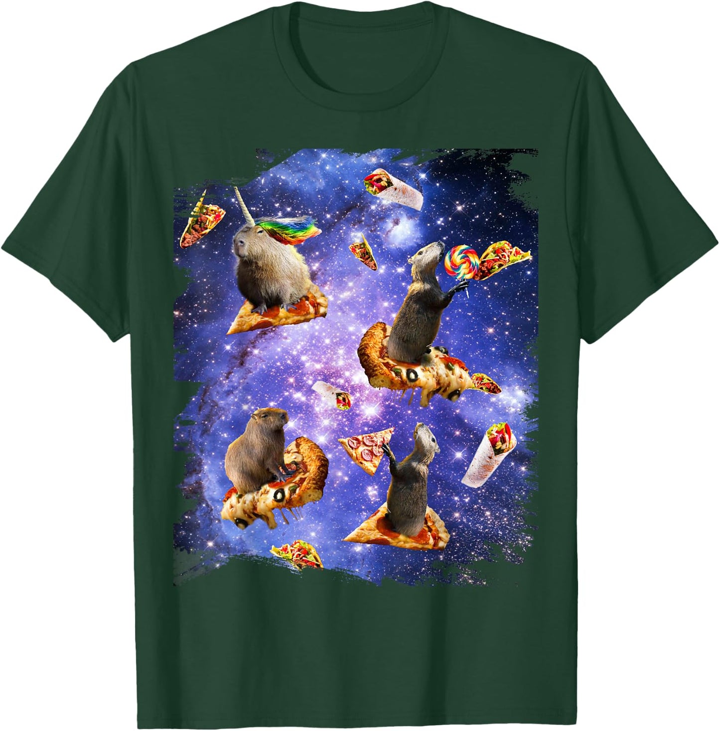 Space Capybara On Pizza Taco, Galaxy Capybaras Funny T-Shirt - T-Shirt | Forest