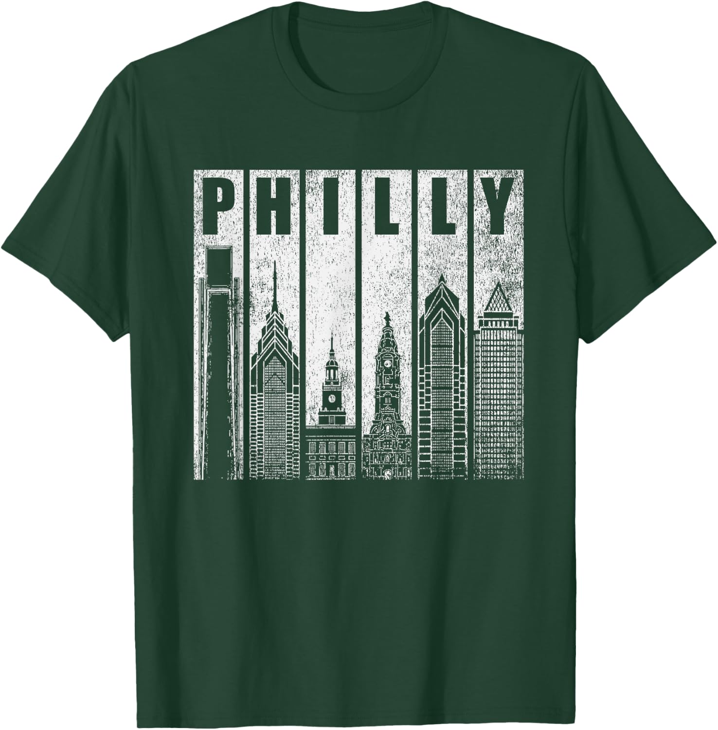 Philly Retro Philadelphia Skyline Philly City Distressed T-Shirt - T-Shirt | Forest