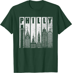 Philly Retro Philadelphia Skyline Philly City Distressed T-Shirt - T-Shirt | Forest