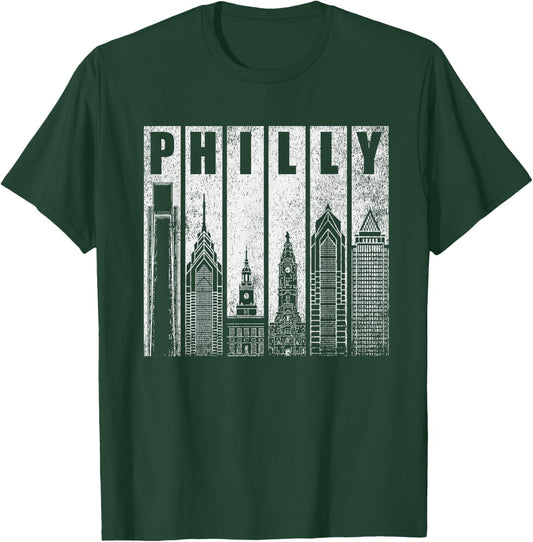 Philly Retro Philadelphia Skyline Philly City Distressed T-Shirt - T-Shirt | Forest
