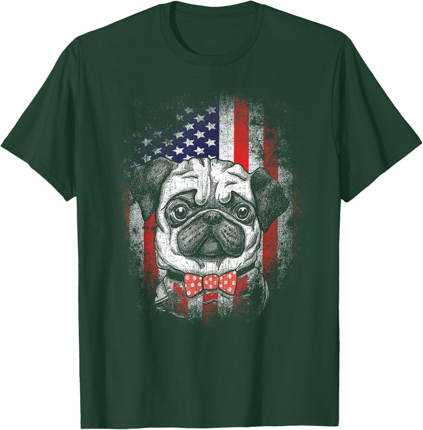 Patriotic Pug American Flag 4th Of July T-Shirt - T-Shirt | Forest