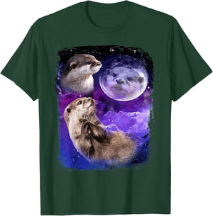 Funny Otter Lover Moon 3 Cute Otters Animals Meme Vintage T-Shirt - T-Shirt | Forest